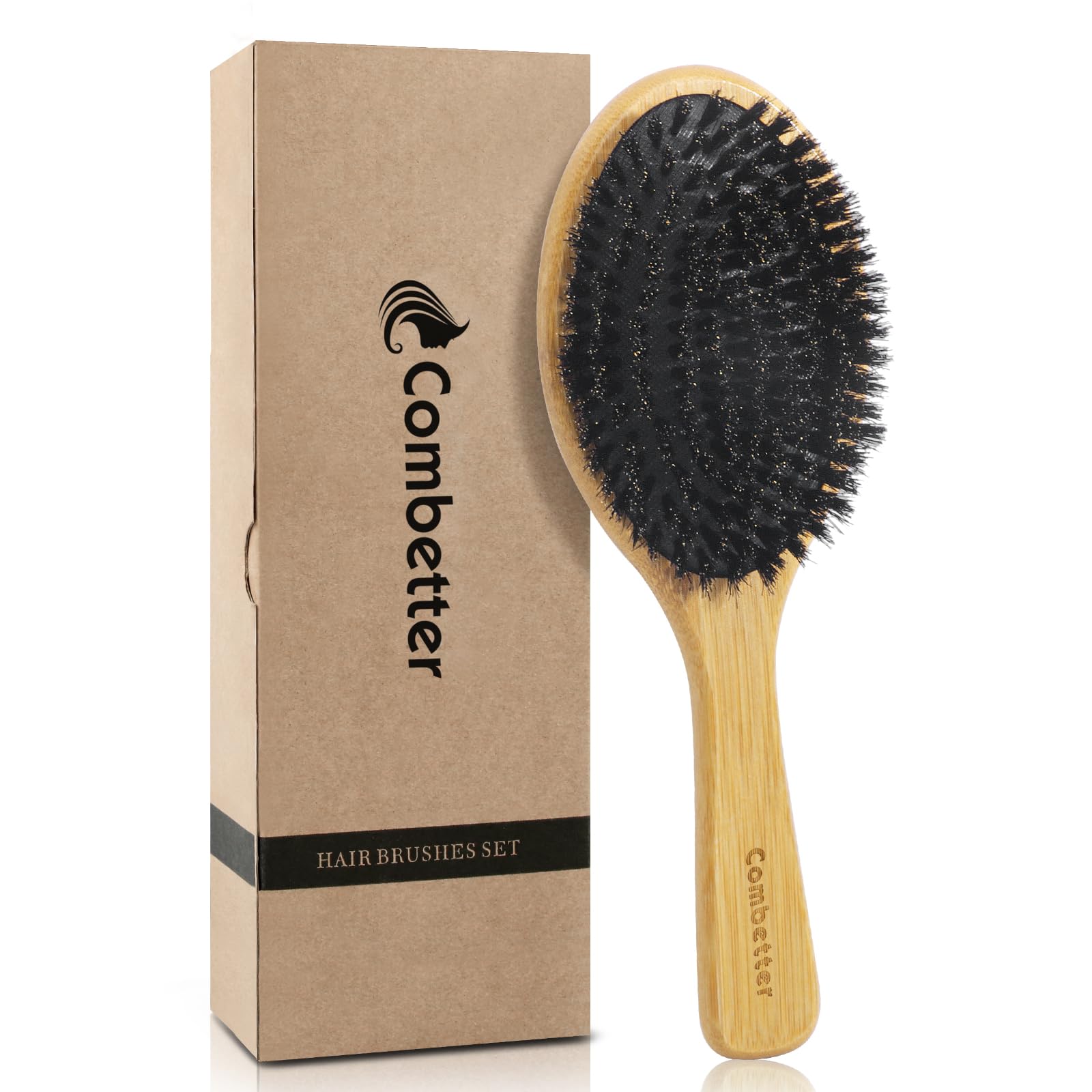 Combetter 100% Boar Bristle Hair Brush, Eco-Friendly Hairbrush for Women Men & Kids, Hair Smoothing and Massaging Detangling, Enhance Shine & Health, Professional Hair Brush for All Hair Types