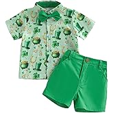 Karuedoo Toddler Baby Boy St Patricks Day Outfit Button Down Short Sleeve Shirt Tops Bermuda Shorts Set Irish Clothes