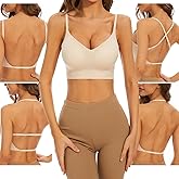Low Back Bra for Women Wirefree Seamless Bra Backless Multiway Straps Convertible Halter Bra with Padded Removeable