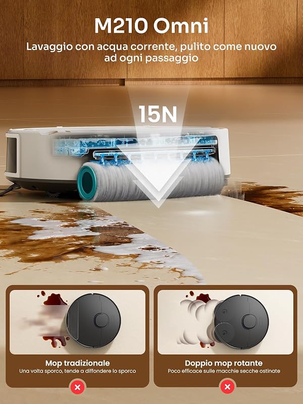 M210 Omni Robot Aspirapolvere Lavapavimenti,20.000Pa, Anti Groviglio