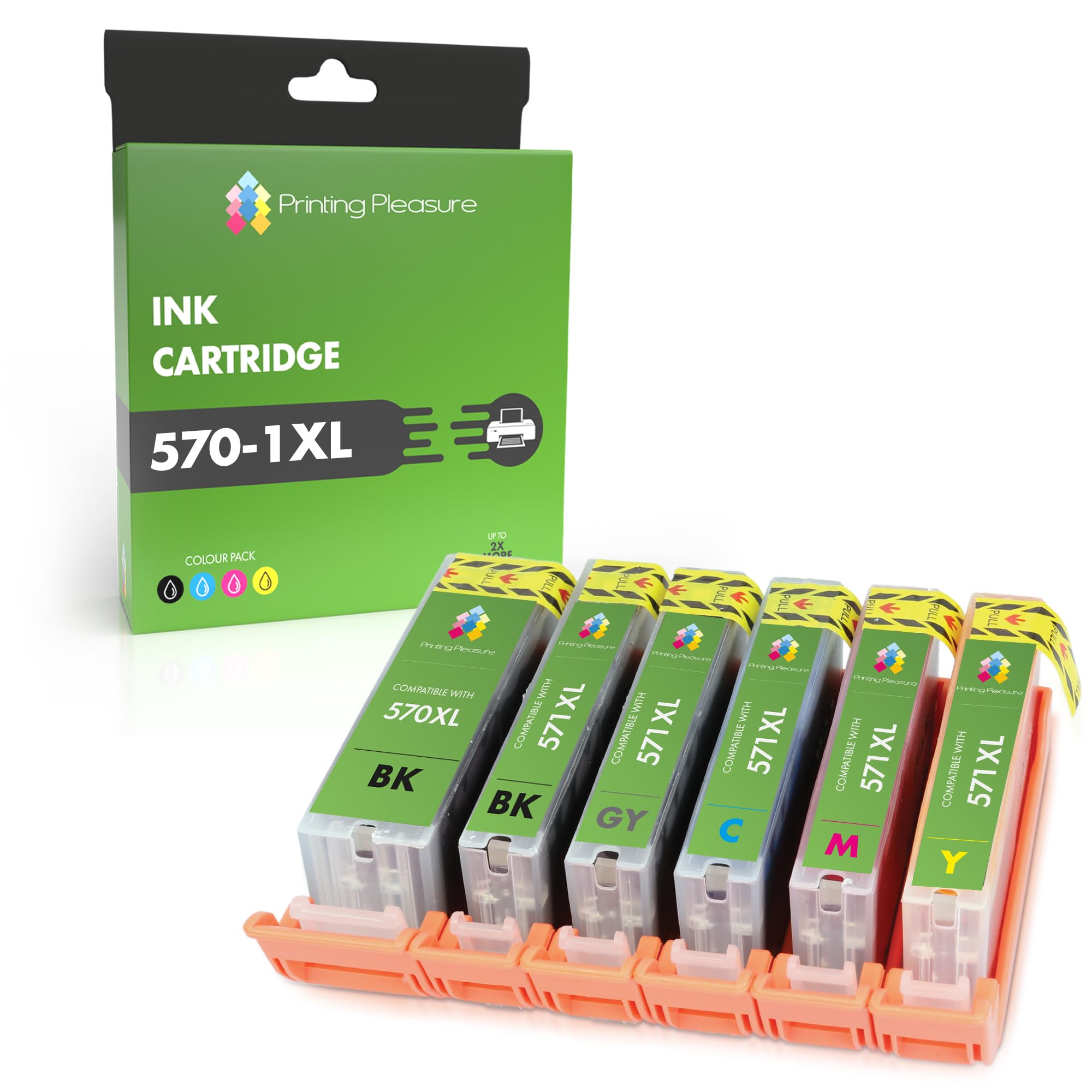 6 XL (FULL SET) Compatible PGI-570XL CLI-571XL Ink Cartridges for Pixma MG7750 MG7751 MG7752 MG7753 TS8050 TS8051 TS8052 TS9050 TS9055 - Large Black/Black/Cyan/Magenta/Yellow/Grey, High Capacity