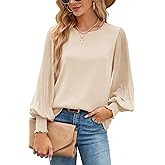 Aifer Womens Tops Dressy Casual Crew Neck Pleated Lantern Long Sleeve Work Shirts Chiffon Blouses Fashion