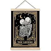 Gothic Skeleton Lovers Tarot Wall Art Poster Hanger Framed, Goth Witchy the Lovers Skeleton Kissing Tarot Card Canvas Prints Wall Art for Home Bedroom Living Room Decor, 12x16 Inches