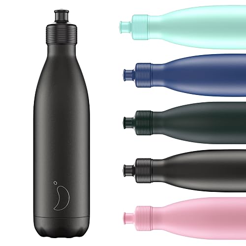 Chilly's Original Sports Bottles - BPA-Free Stainless Steel Reusable Water Bottle - Keeps Cold, Double Walled, Vacuum Insulated - Dishwasher Safe Lid - 750ml - Monochrome Black