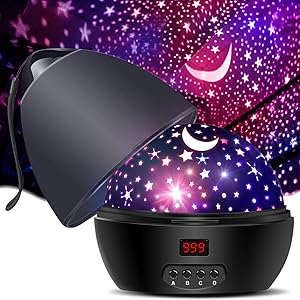 [ Newest Vision ] Star Light Rotating Projector, MOKOQI Night Lighting Star Moon Projection Lamp 4 LED Bulbs 4 Modes with Timer Auto Shut-Off & Hanging Strap for Kids Baby Bedroom Xmas Gift (Black)