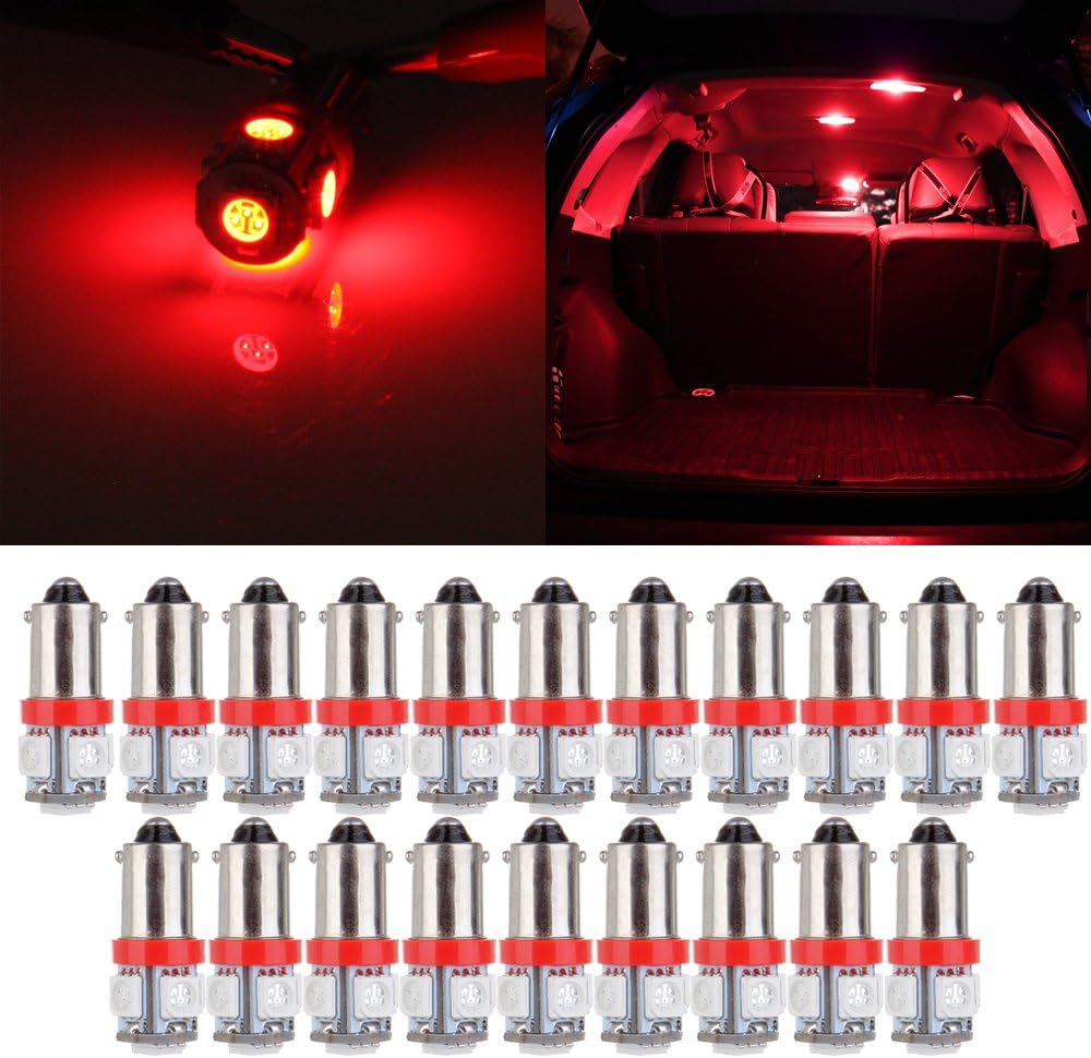 cciyu 20 Pcs T11 BA9S 5-5050-SMD LED Red Light Bulb Car 12V Lamp T4W 3886X H6W 363