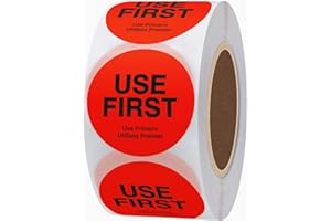 Hybsk USE First Stickers Restaurant Food Service FIFO Label 1.5 Inch Total 500 Labels Per Roll (Red)
