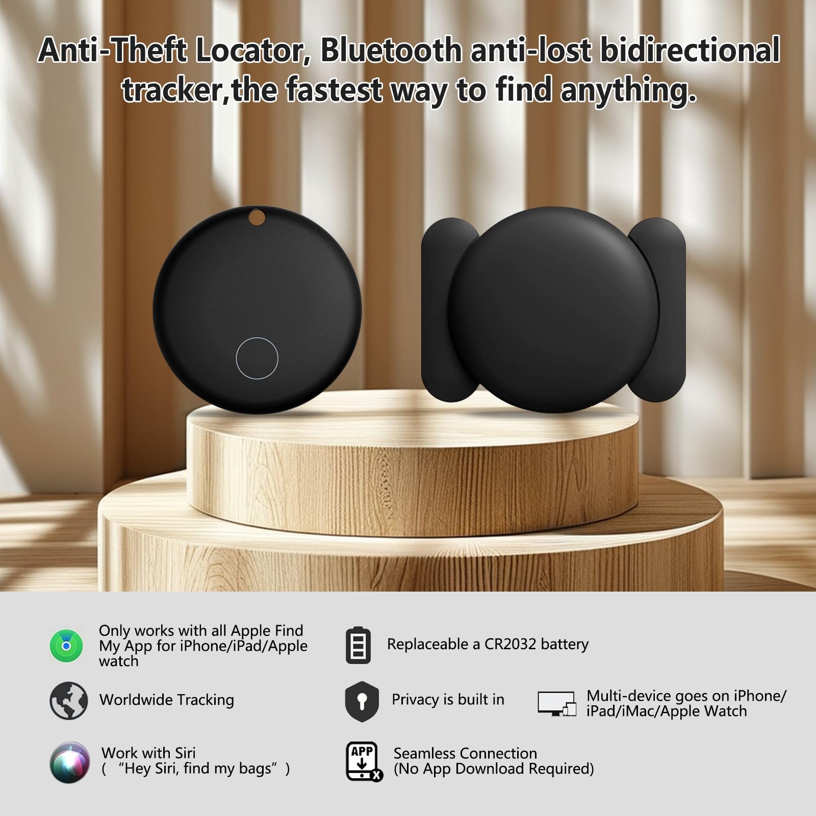 GPS Car Tracker 2025,Mini GPS Tracker for Vehicles,Hidden Real-timeTracking with Magnetic Case for Motorcycle/Truck,Work with Find My(iOS Only),No Subscription/No Monthly Fee/No SIM Card-Black