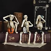 HEBYJO Set of 3 Skeleton Statues, Horror Skull Halloween Resin Decor, See/Hear/Speak no Evil Collectible Figures Home Decoration