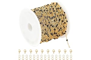 UMAOKANG 33 Feet Black Bead Chain for Jewelry Making Gold Plated Stainless Steel Soldered Cable Chain Necklace Bracelet Jewelry Supplies Findings