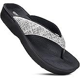 AEROTHOTIC Comfy Flip Flops for Women with Arch Support Orthotic Footbed Stylish Faux Leather Padded Straps with Soft Toe Post & Non-Slip Sole Slip On Casual Indoor and Outdoor Ladies Sandals