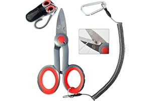 Fishing Scissors with Fishing Lanyard and Nylon Sheath, Braided Line Tools, Heavy Duty Anti-Slip Fiber Cable Cutter, Stainles