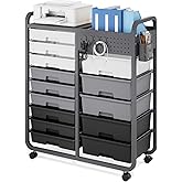 Rolling Storage Cart with Drawers, Storage Organizer Cart with Wheels and Wooden Tabletop,Utility Cart for Living Room, Classroom, Bedroom,Bathroom,Dorm,Office (Grey)