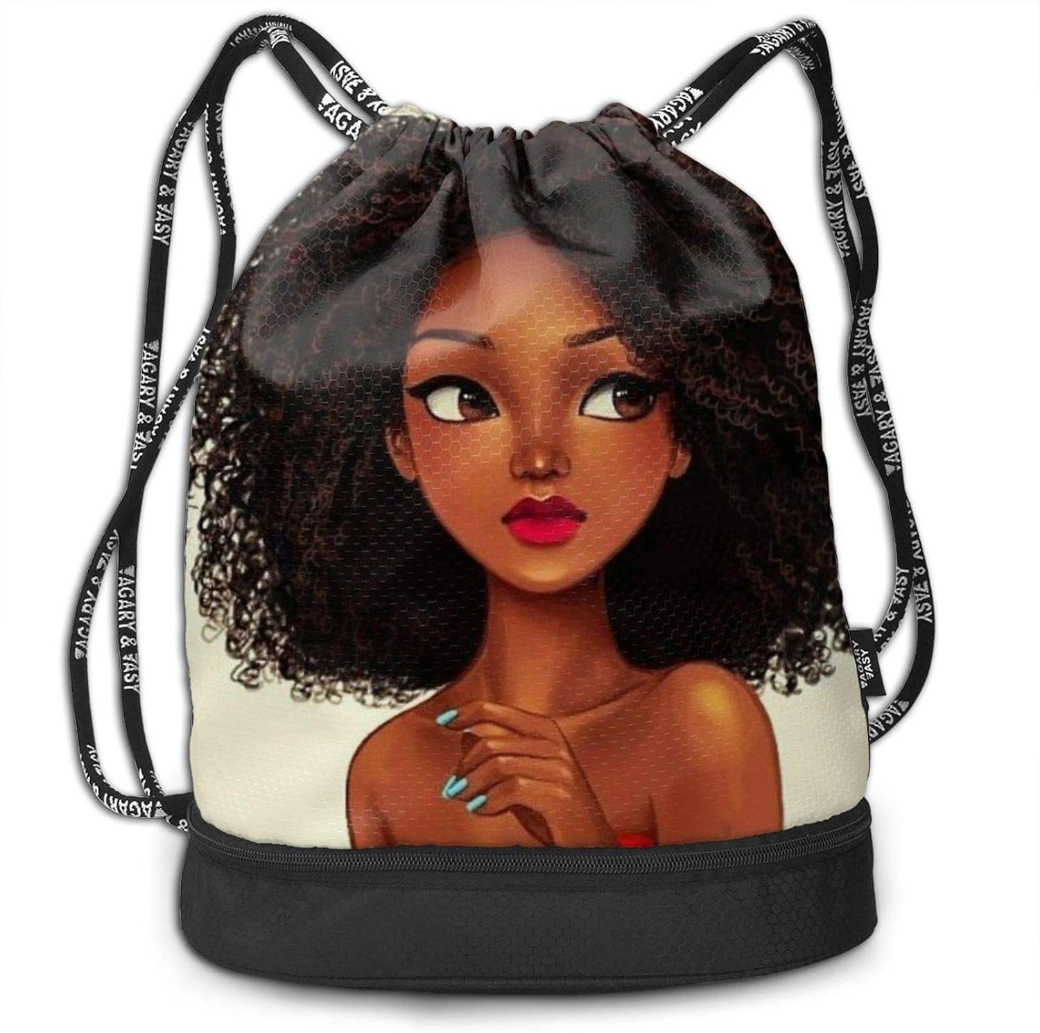 Drawstring Backpack, African American Black Girl Print Sport Travel Gym Bundle