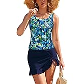 SHEKINI Womens Tankini Bathing Suits with Ruffle Skirt Two Piece Tummy Control Swimsuits Ladies Swimwear