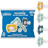 Dr. Brown's Advantage One-Piece Silicone Baby Pacifier, 6-18M, 4-Pack | Blue/Greens/Yellow, Pack of 4 Fully Symmetrical Silicone Baby Soothers, BPA-Free, Stage 2
