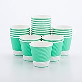Restaurantware Ripple Wall Coffee Cups 25 Count8 Ounce Insulated Light Green Paper Cups, Rolled Rim Spill-Resistant Disposable Paper Non-Slip for Coffee, Beverages