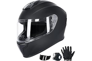 HOTNOTE Full Face Motorcycle Street Bike Helmet with Motorcycle Gloves for Men and Women + 2 Visors DOT Model and Helmet Lock for BMX ATV MTB Riding, Road Racing, Cycling