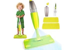 Lullulii Kids Spray Mop, Fun & Functional Toddler Mop Cleaning Set,Real Working Mini Mop, Pretend Play Toy –Includes Spray Bottle,Washable Microfiber Pads, Montessori Kids Cleaning Toy Set -Green