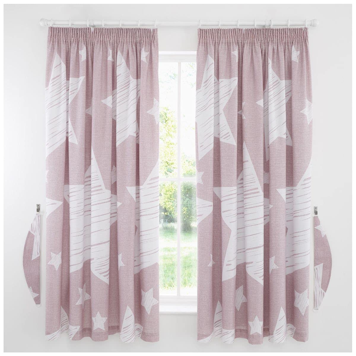 GC GAVENO CAVAILIA Luxury Kids Fitted Sheet Set OR Super Star Duvet Cover OR Easy Care Children Curtains, Polycotton, Blush Pink, 66x72-Curtain, 548102