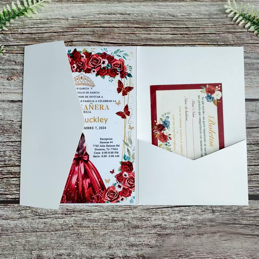 Photo 1 of MillaSaw White Wedding Invitation Pocket, Tri Fold Invite Holder, Density Paper Fit for Mariage Bridal Shower Sweet 16th Quince Birthday Cards 20 sets (white pearl)