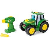 BUILD-A-BUDDY John Deere Tractor Toy and Toy Drill - Toddler STEM Take Apart Toys with 16 Individual Pieces and Kids Tools - 
