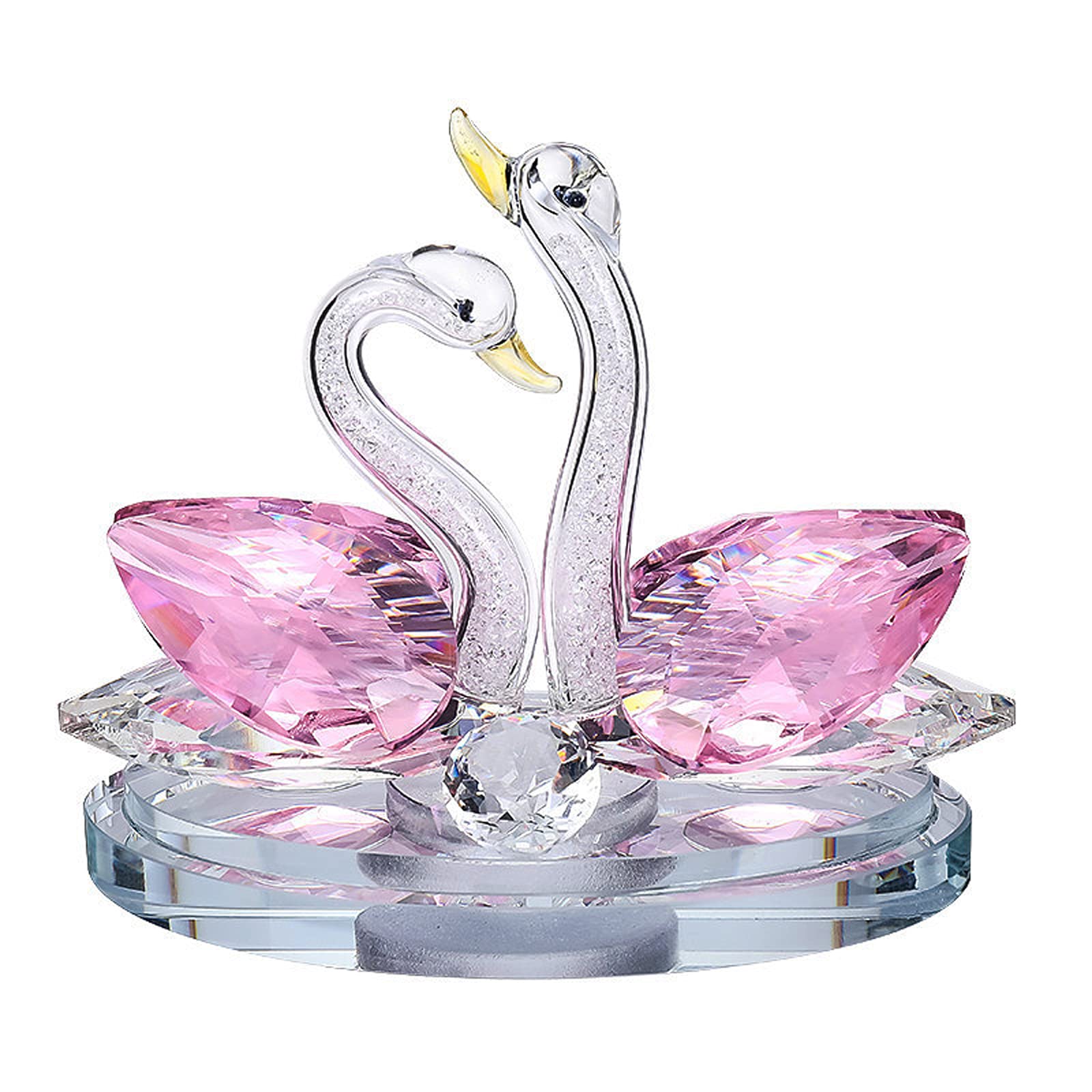 E-istata Crystal Double Swan Ornaments Decorative Wedding Couple Elements Collectible Home Decor Christmas Anniversaries Valentine Girlfriend Women Gift Present (Pink)