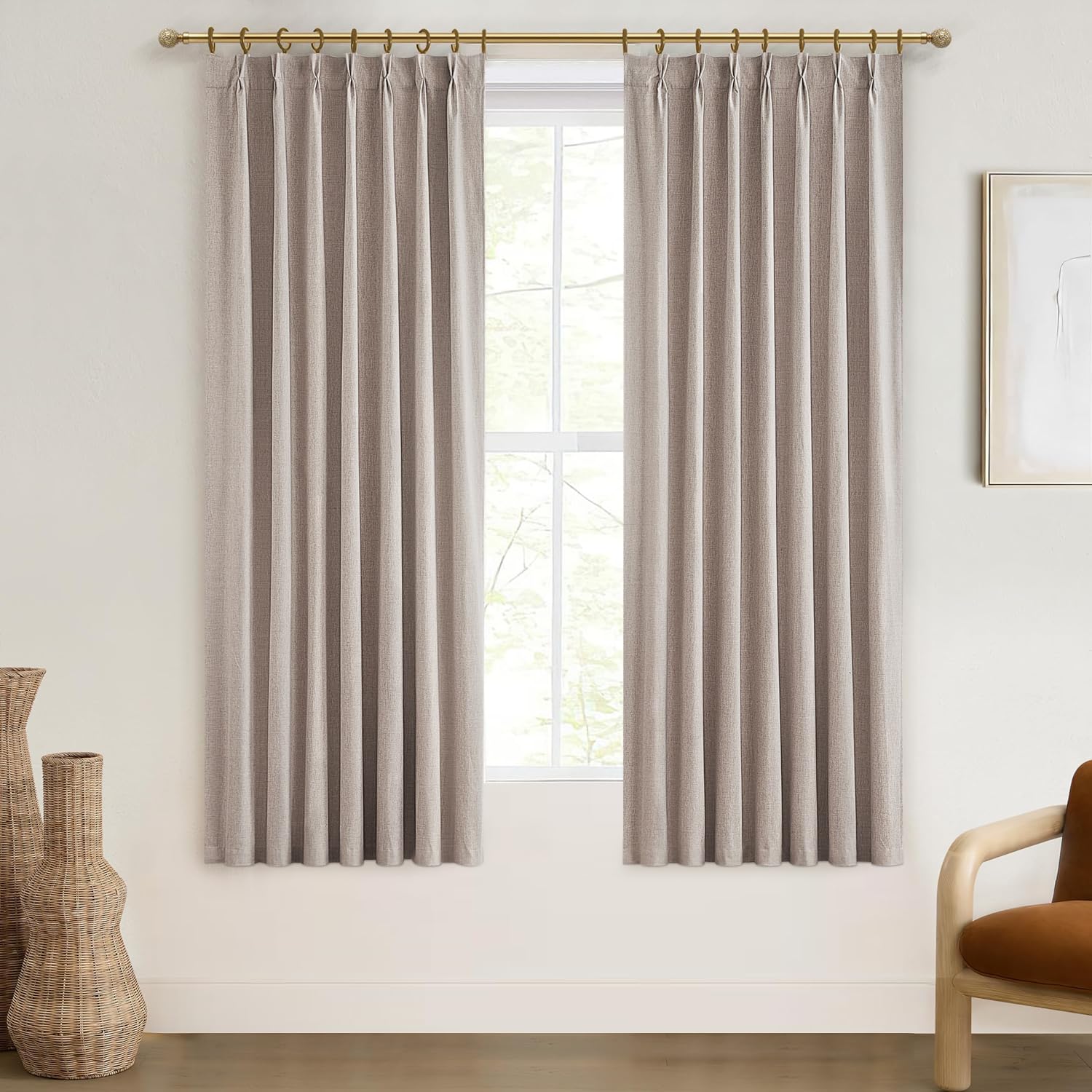 Photo 1 of QJmydeco Textured Thick Burlap Cafe Small Window Curtains 45 Inch Length, Boho Farmhouse Pinch Pleated Curtains Blackout Heat Blocking Flax Linen Drapes 2 Panels Set Back Tab for Closet Without Door