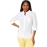 Tommy Hilfiger Womens Plaid Lurex Button Up Shirt