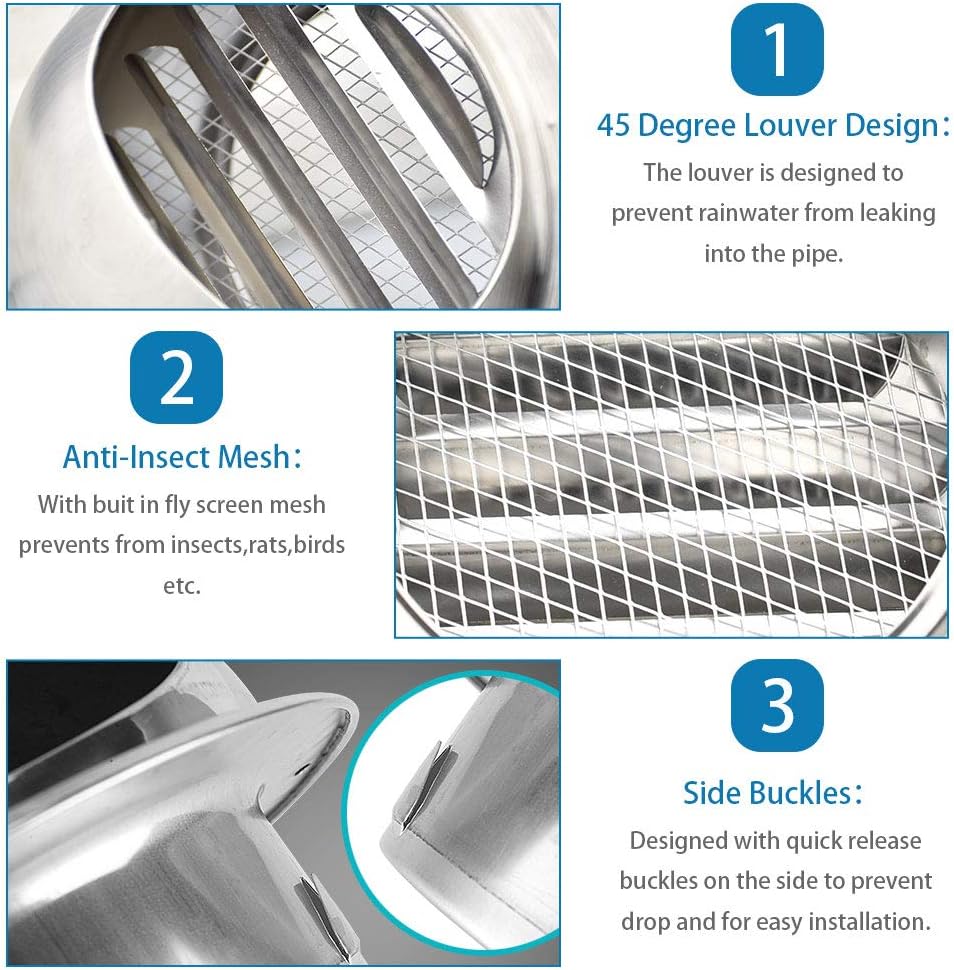 SNAGAROG Ventilation Cover Stainless Steel Air Vent Round Wall Vent Outlet Metal Ventilation Grille Ducting Suit for 4 inch Diameter Pipes for Home or Industrial Applications(ø100mm,Silver) - Image 5