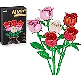 EWED Rose Flower Bouquet Building Set: Artificial Flowers Botanical Collection Blocks Kit for Women Girls Wife Adults Home Decor Thanksgiving Christmas Mother's Day Valentine's Gifts 6-Pack