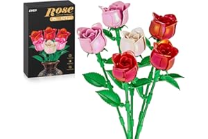 EWED Rose Flower Bouquet Building Set: Artificial Flowers Botanical Collection Blocks Kit for Women Girls Wife Adults Home Decor Thanksgiving Christmas Mother's Day Valentine's Gifts 6-Pack