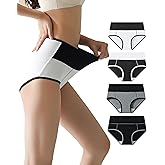 Hotcom Women's Cotton Underwear High Waisted Stretch Briefs Full Coverage Ladies Panties 4 Pack