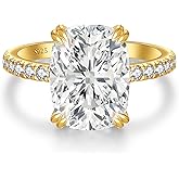 LANKRALOVNA 5CT Elongated Cushion Cut Engagement Ring, S925 Sterling Silver Cubic Zirconia Wedding Rings for Women 14K Gold/White Gold Plated, Promise Anniversary Birthday Gift for Her, Size 5-10