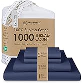 Threadmill American Supima King Size Cotton Sheets, 1000 Thread Count, 4 Piece Luxury Bed Sheets for King Mattress, 5 Star Hotel Quality Sheets with Elasticized Extra Deep Pocket, Folkstone Blue