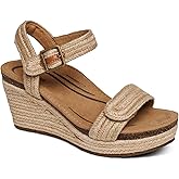 Aetrex Women's Sydney Orthopedic Quarter Ankle Strap Espadrille Wedge Sandals