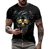 Eciodci Men's Halloween T-Shirts 3D Skull Print Short Sleeve T-Shirt Casual Round Neck Novelty Street Fashion Shirts