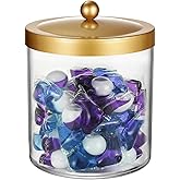 Amolliar 50 Oz Apothecary Jar - Clear Container with Stainless Steel Lid, Plastic Jar for Laundry Room Organization & Pods Storage, Bathroom Vanity Organizer, Kitchen Countertop Cantainer (Gold)