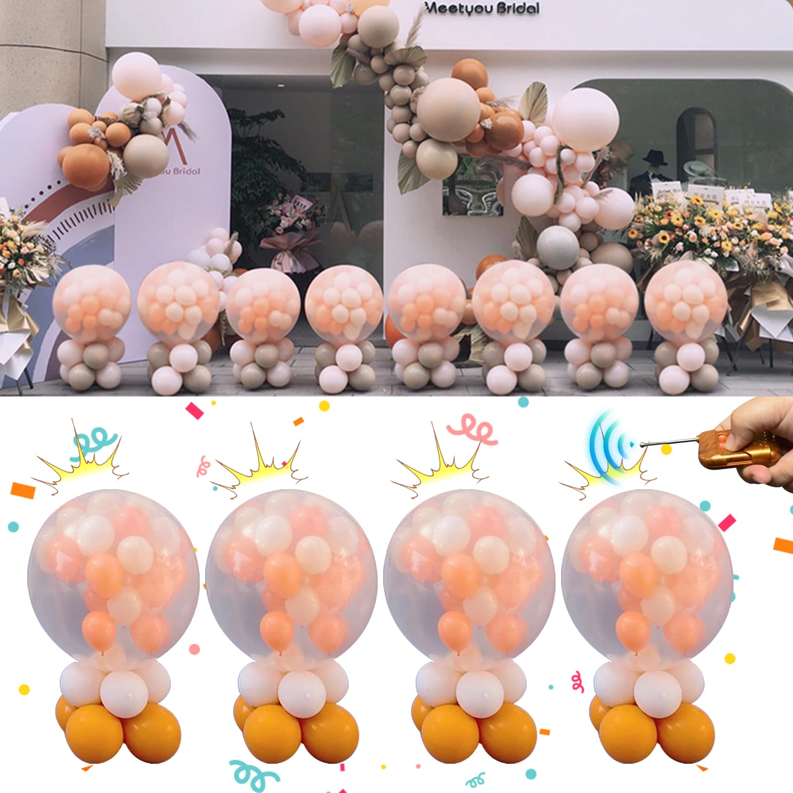 Reveal Balloons Remote Control Ground Explosion, Ball in ball tool, Balloon Filling Kit, Helium floating flying, wedding, opening ceremony arrangement, party birthday