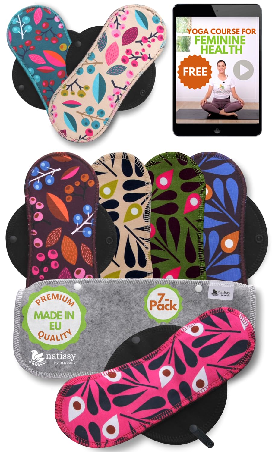 Made in EU - Ultra-Thin Reusable Panty Liners (Medium, 7-Pack) – High-Temp Washable Cloth Panty Liners for Women – Durable & Breathable Organic Cotton Keeps You Fresh & Dry for Daily Vaginal Discharge