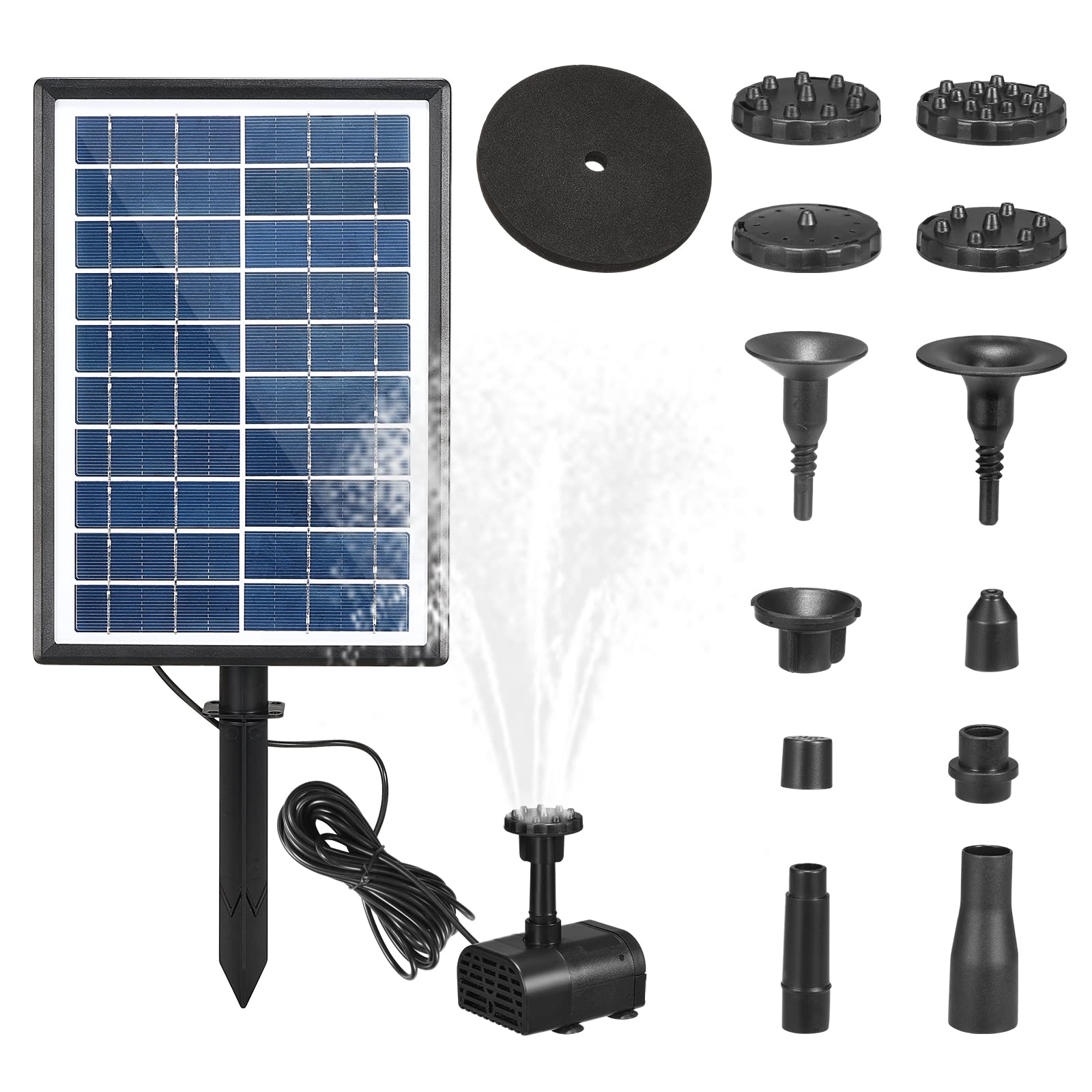 Solar Fountain Pump, Solar Powered Water Fountain Kit with 12 Nozzles, Garden Floating Water Feature Pond Pump for Bird Bath, Pool, Patio, Water Cycling, Fish Tank Aquarium Outdoor Decoration (7W)