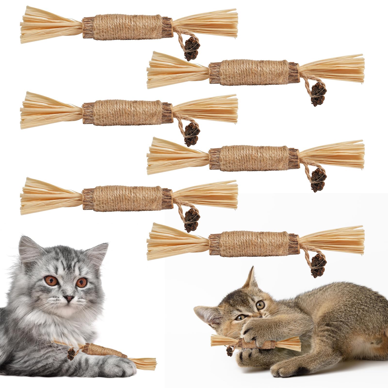 Adiwo Chew Sticks Cat Toys, 6pcs 15cm Natural Matatabi Catnip Sticks, Kitten Teething Toys, Cat Teeth Cleaning and Stress Release