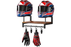 ASIEIT Motorcycle Helmet Holder Wall Mount, Durable Helmet Stand Display, Motorcycle Helmet Rack with 4 Glove Clips, Multi-function Helmet Hanger for Motorcycle Accessories, Black