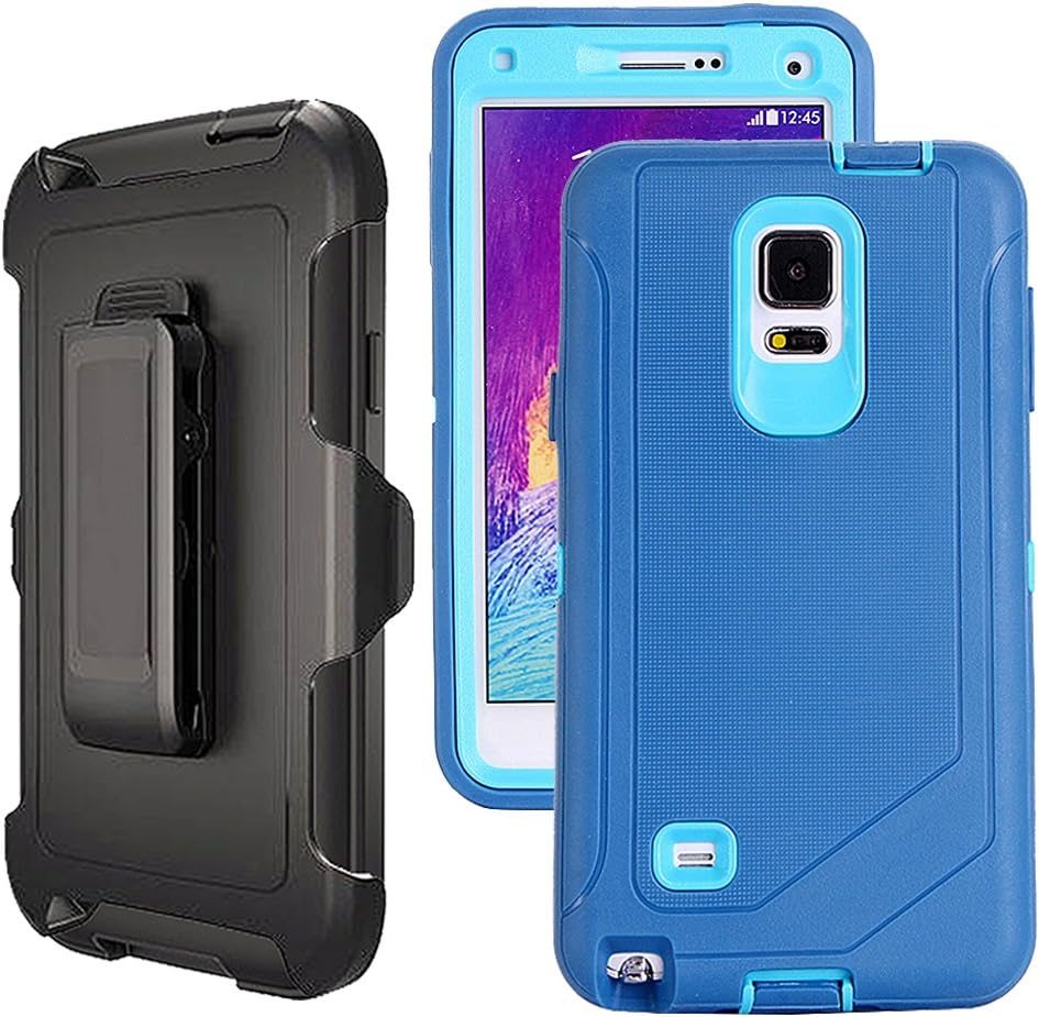 Galaxy Note 4 Case Heavy Duty,Harsel Defender Shockproof Bumper Dustproof Dropproof 3 Layer Rugged Protective Shell Case w/ Built-in Screen Protector & Belt-clip for Samsung Galaxy Note 4 (Skyblue)