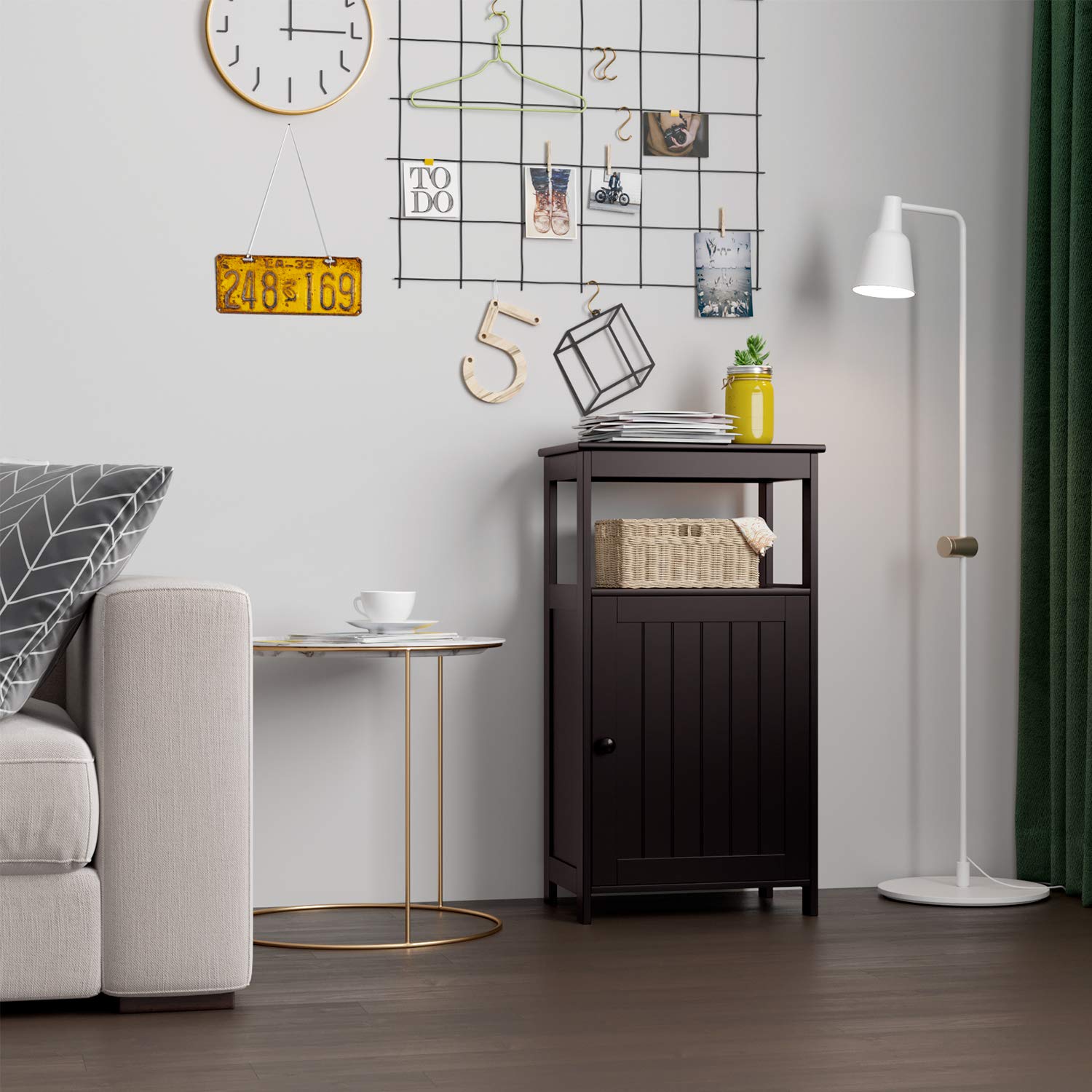 Homfa Bathroom Floor Cabinet Free Standing With Single Door