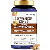 Granions KSM66 Ashwagandha Supplements - 1,050 mg, 5% Withanolides, Clinically Studied KSM-66 Root Extract Pills - Vegan Stress and Focus Support for Men and Women - 90 KSM 66 Ashwagandha Capsules