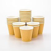 Restaurantware Ripple Wall Coffee Cups 25 Count 8 Ounce Insulated Kraft Paper Cups, Rolled Rim Spill-Resistant Disposable Paper Non-Slip for Coffee, Beverages