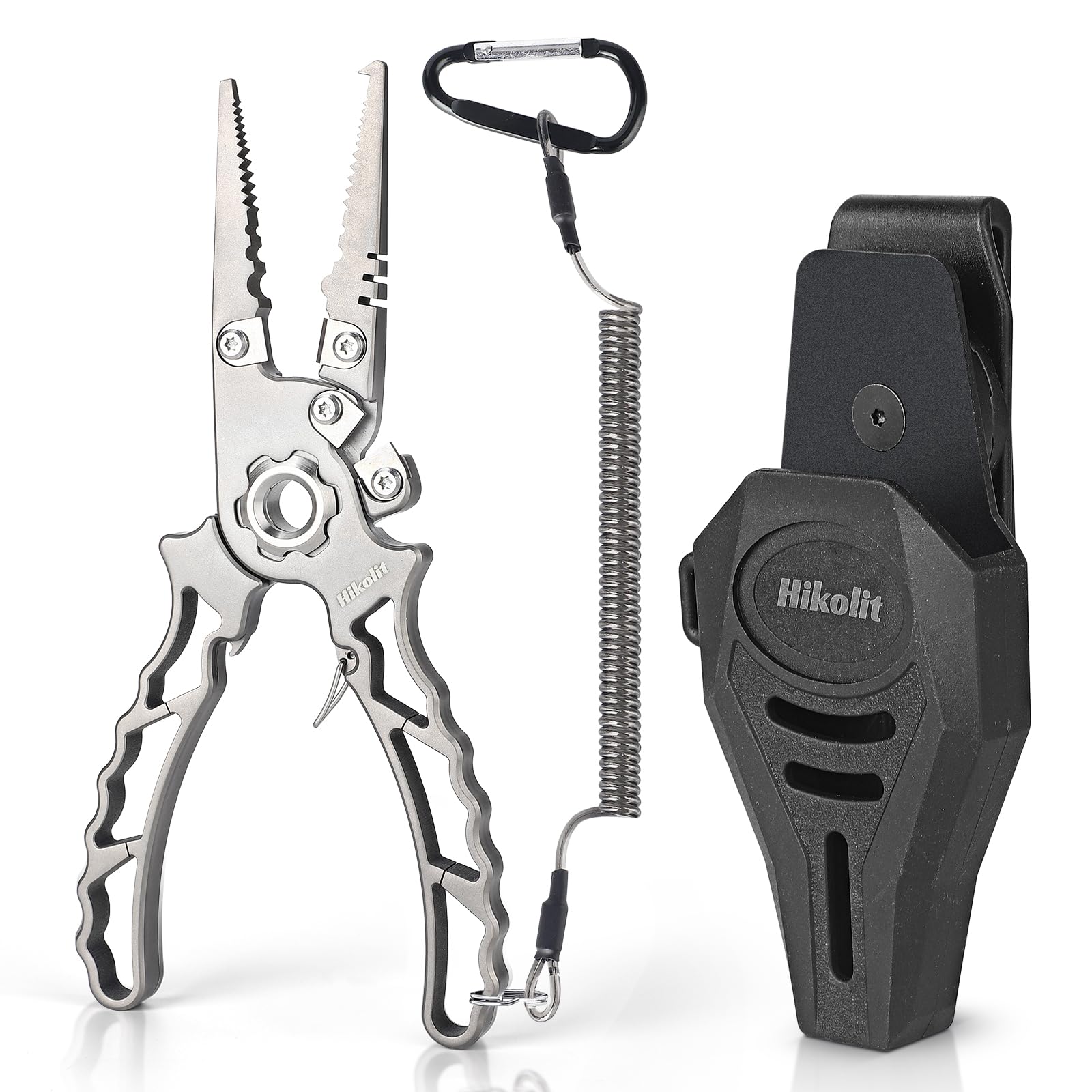 Photo 1 of Hikolit Titanium Fishing Pliers Saltwater, Corrosion Resistant Fishing Pliers Hook Remover with Double Tungsten Cutters, Fishing Gear as Split Rings Pliers, Fishing Gifts for Men