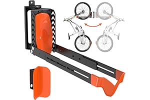 AUBEATY Swivel Bike Rack Wall Mount, Bike Hangers for Garage, Space-Saving Vertical Bike Holder, Holds up to 77 lbs, Bicycle Wall Hanger Storage, No Heavy Lifting Required Indoor Hanging Bike Rack-Orange