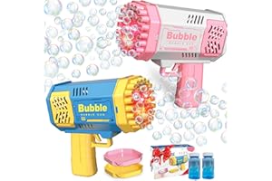 LUSJNGE 2 Bubble Gun with 2 Bottles Refill Solution for Kids, 40-Hole Light Up Bubble Machine for Toddlers 1-3, Bubble Blaster Maker, Party Favors Toys for Boys Girls 4-8 Birthday Gifts
